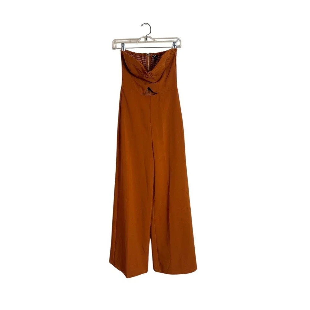 Fashion Nova Jumpsuit Womens Size M orange brown Strapless Sweetheart Wide-Leg - Picture 3 of 7
